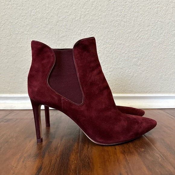 TORY BURCH Dorset 8.5mm Lancaster Suede Elastic Ankle Heeled Booties Borscht - Picture 1 of 12